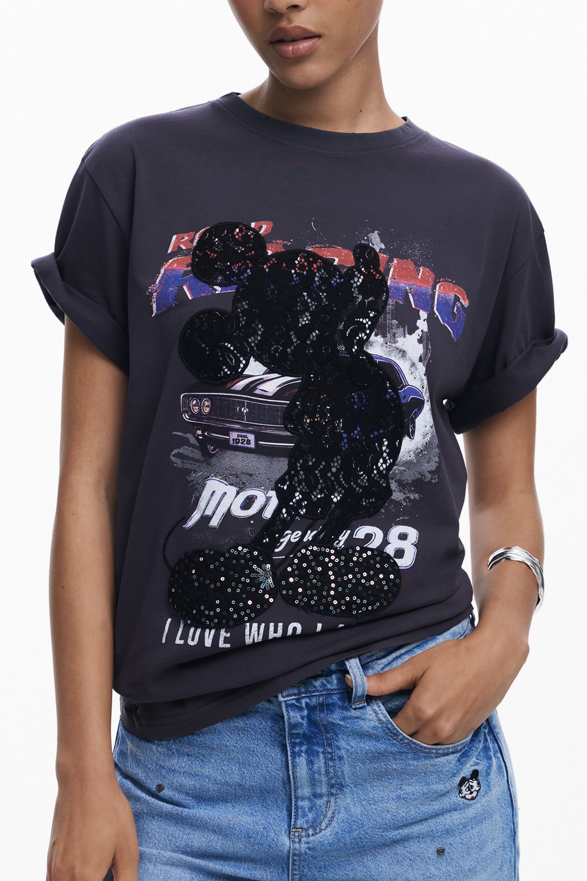 DESIGUAL T-SHIRT MANICHE CORTE DONNA NERO